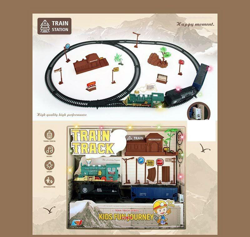 Залізниця Train Track локомотив і два вагони аксесуари підсвічування (1698-6) Чернігів - фото 1