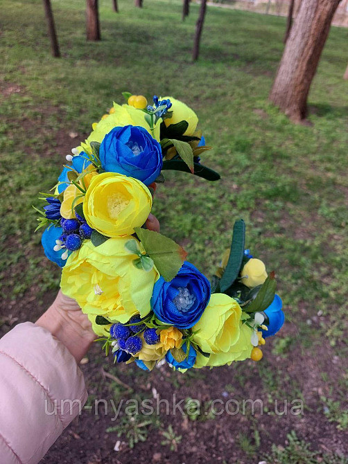 Ободок обруч з квітами "Піони великий жовто-синій" Кривий Ріг - фото 7