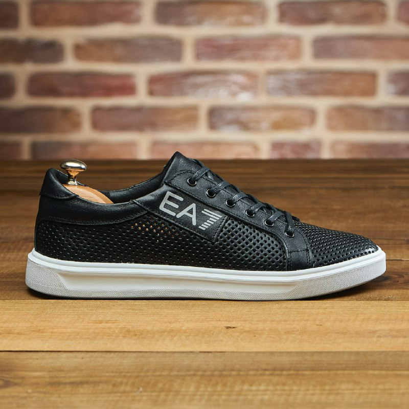 Шкіряні чоловічи літні кеди перфорація чорного кольору Харьков - изображение 4