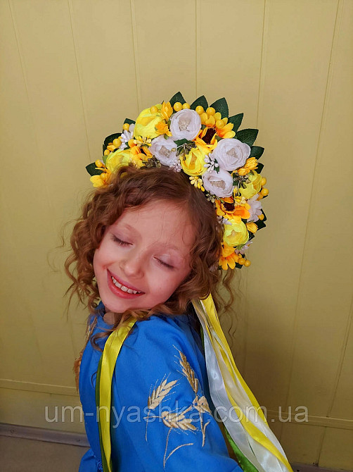Жовтий віночок Обідок обруч з квітами "Сценічний сердній жовтий" Кривий Ріг - фото 5
