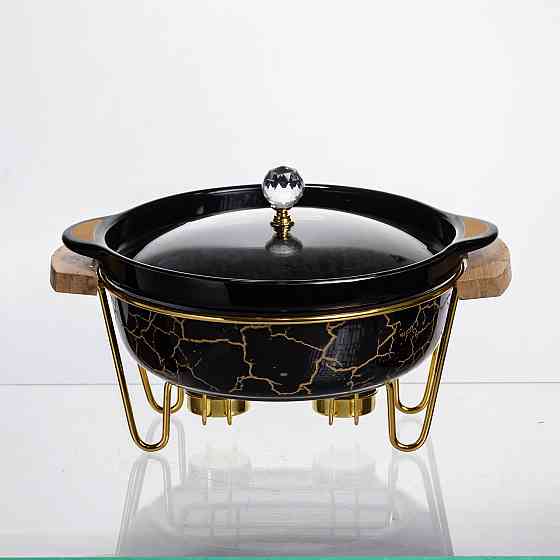 Yiwu Марміт порцеляновий настільний круглий 1.3 (л) мармітниця з підігрівом Чорний мармур LC-71 Коломия