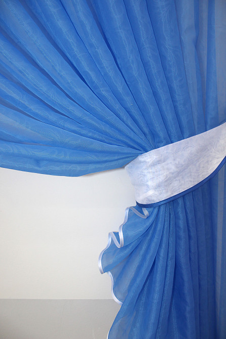 Кухонные шторки VR-Textil № 101к с подвязками голубой с белым 320х170 см (52-0417) Киев - изображение 3