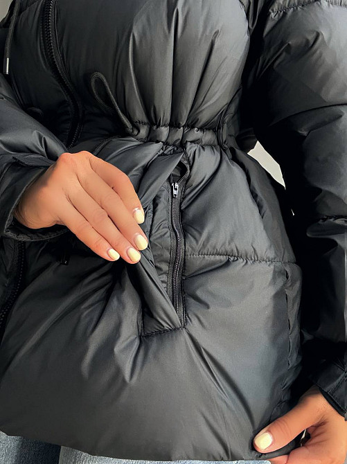 Куртка жіноча A-N 9020-1 подовжена з капюшоном і затяжкою талії чорна, чорний, 46 Київ - фото 5
