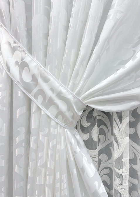 Комплект штор VR-Textil Жаккард Вензель 100х270 2шт и Тюль 400х270 418ш-1147т Белый 71-101/2 Киев - изображение 4