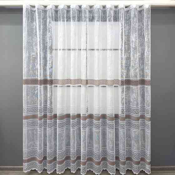 Короткий тюль VR-Textil 1940т Жаккард Белый с капучино 300х200 см (42-0913) Киев