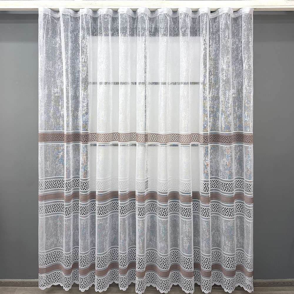 Короткий тюль VR-Textil 1940т Жаккард Белый с капучино 300х200 см (42-0913) Киев - изображение 2