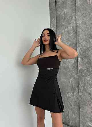 Жіноча спортивна мінісукня — комбінезон на бретелях мікродайвінг + чашки Чорний, 46/48 Одеса