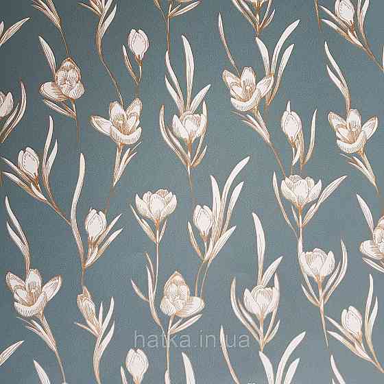 Шпалери вінілові на флізелін Caselio The Place to bed 0.53х10 м ніжні білі квіти з золотом на сіро-зеленому Київ