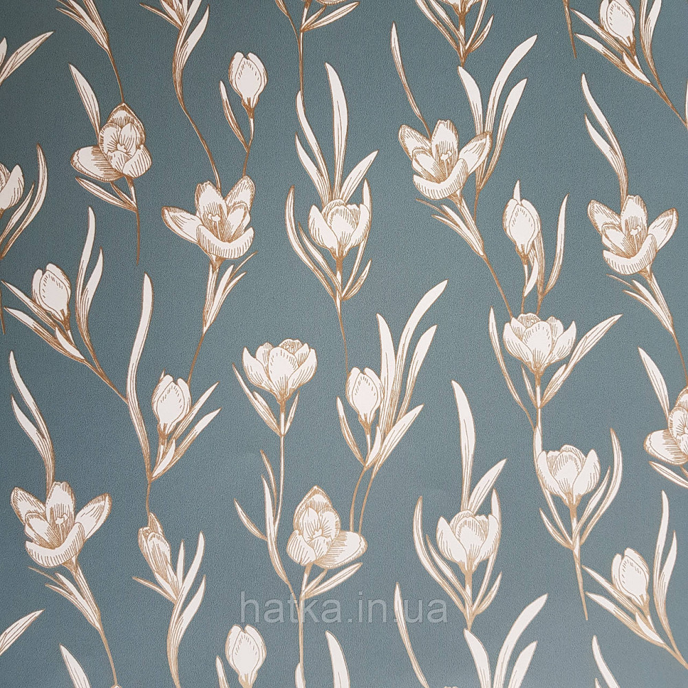 Обои виниловые на флизелине Caselio The Place to bed  0.53х10 м нежные белые цветы с золотом на серо зеленом Киев - изображение 3