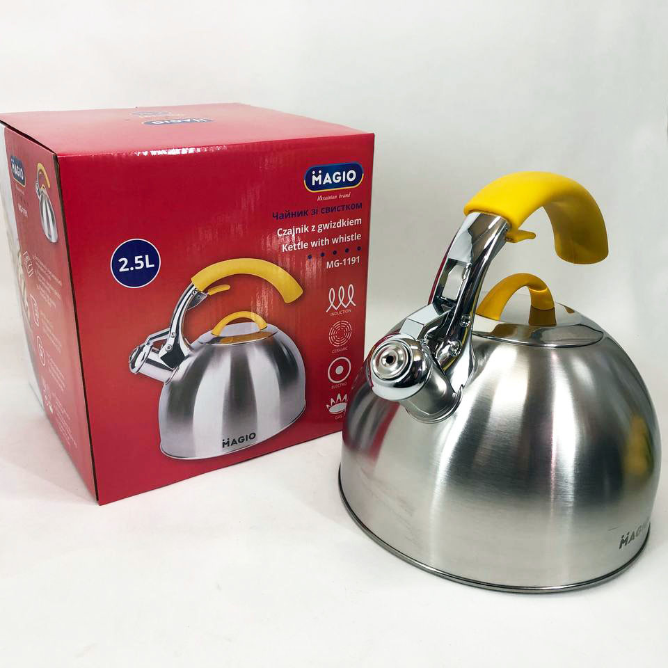 Чайник с утолщенным дном и прорезиненной ручкой Magio, Хороший чайник со свистком EU-46 Львов - изображение 3