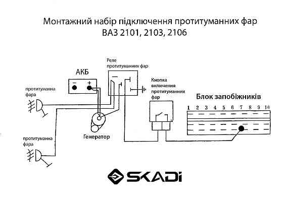 Проводка противотуманной 2101, 2103, 2106 (кнопка, реле) фары Мукачево