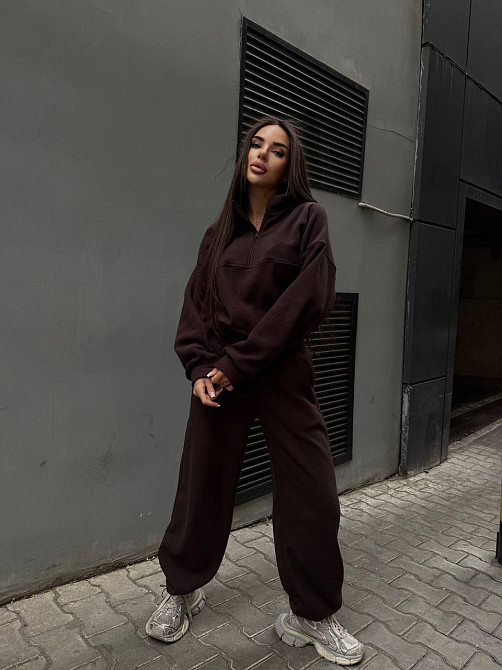 Жіночий зручний теплий костюм із флісу двосторонній Шоколад, 46/48 Одеса - фото 1