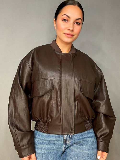 Куртка жіноча Lady Yep 10048 бомбер з екошкіри оверсайз коричнева, коричневий, M Київ - фото 9