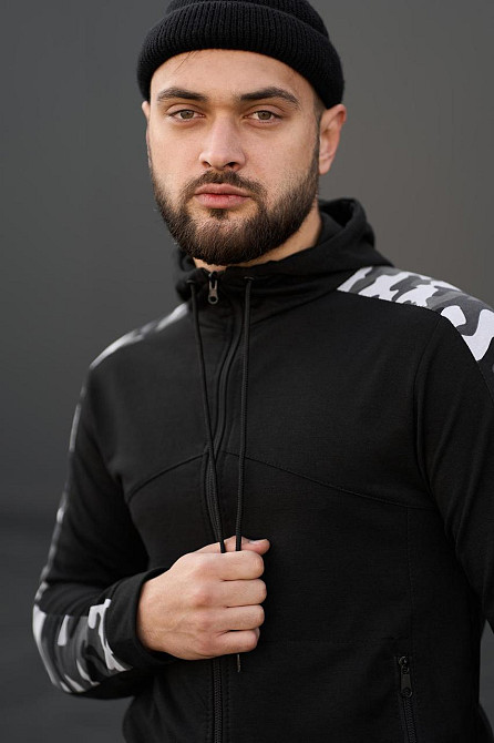 Чоловіча спортивна кофта з камуфляжними лампасами Intruder Dazzle Кофта з капюшоном весна-осінь чорна Одеса - фото 2