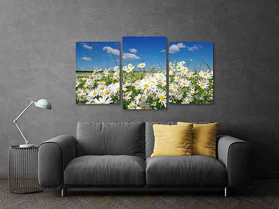 Модульна картина у вітальню/ спальню Ромашкове поле Art-526_3 100x150 см Київ