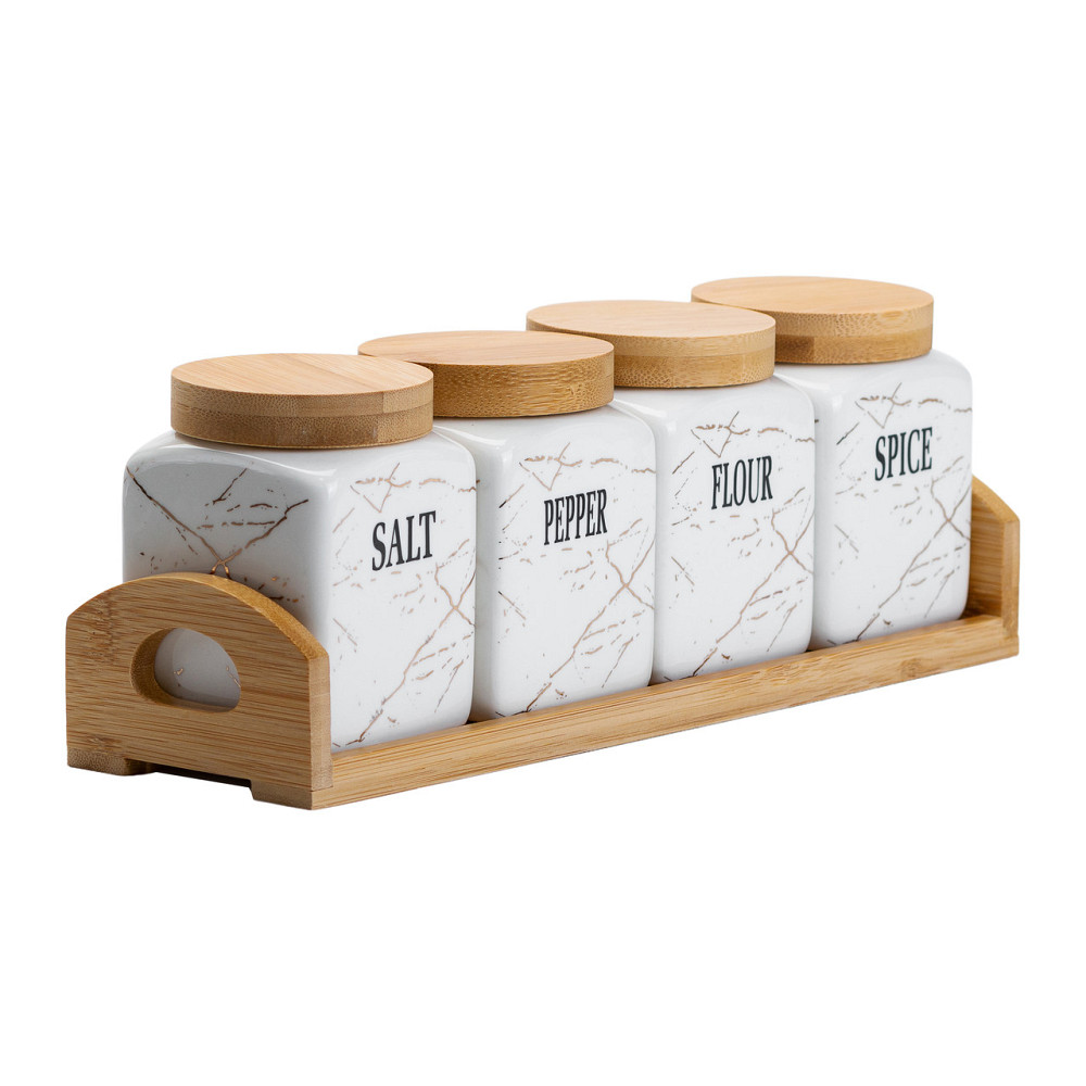 Набір для сипучих продуктів 4 штуки по 300 мл на бамбуковій підставці HP1210 Коломия - фото 4