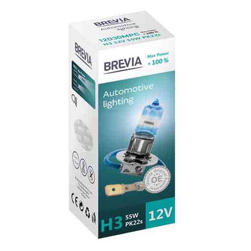 Галогеновая лампа Brevia H3 12V 55W PK22s Max Power +100% CP Львов