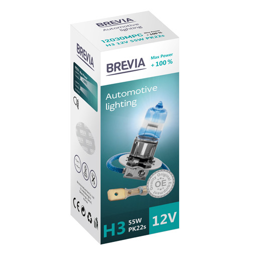 Галогеновая лампа Brevia H3 12V 55W PK22s Max Power +100% CP Львов - изображение 1
