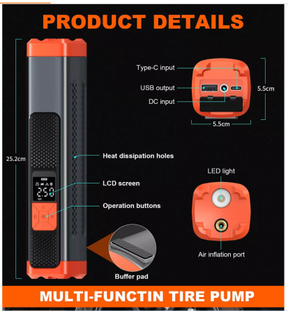 Цифровой автомобильный компрессор F101 (6000 mAh, 10 Bar) Дніпро