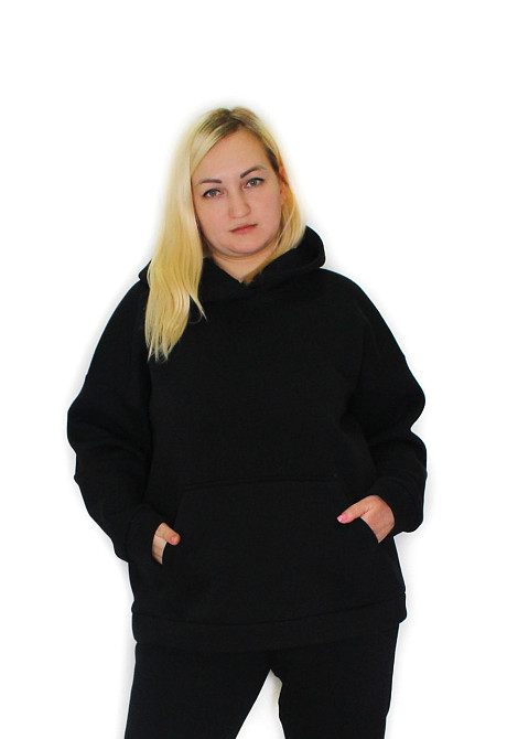 Женское худи на флисе батал Черный р 4XL/5XL Харьков - изображение 2