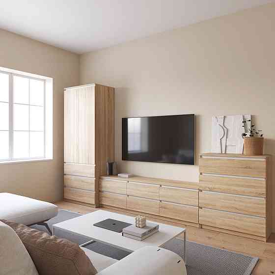 Комплект мебели в гостиную VAYS, шкаф R-9 тумба R-12 комод R-4 Дуб Сонома-Белые планки Львов