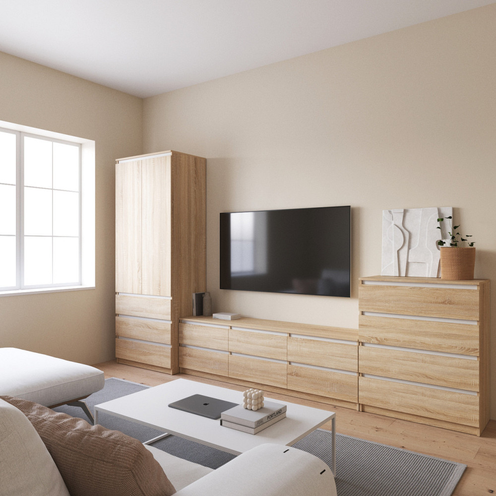 Комплект мебели в гостиную VAYS, шкаф R-9 тумба R-12 комод R-4 Дуб Сонома-Белые планки Львов - изображение 1