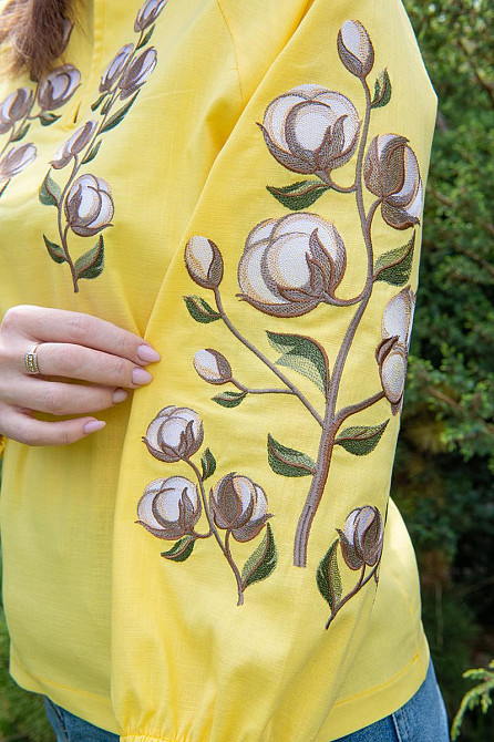 Вышиванка женская льняная с длинным рукавом, лен, топ Киев - изображение 4