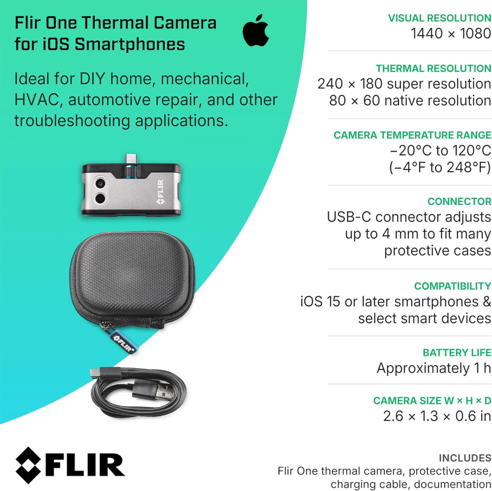Тепловизор для iPhone FLIR ONE Gen 3 USB-C тепловизионная камера для iOS систем отопления и диагностики дома Киев - изображение 10