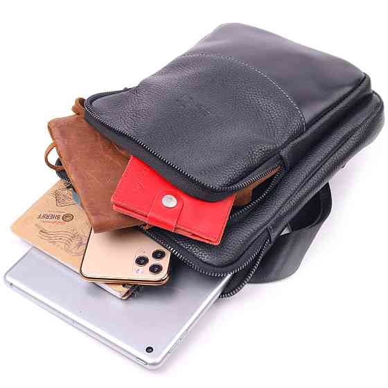 Чоловіча сумка із комбінованої натуральної шкіри Чорна (SHVIGEL) Київ