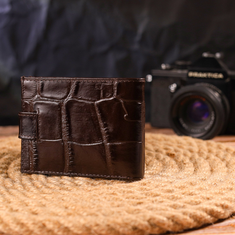 Чоловічий компактний гаманець із натуральної фактурної шкіри CANPELLINI 21509 Коричневий Київ - фото 9