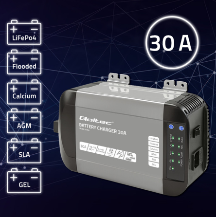 Зарядний пристрій для акумуляторів LiFePO4 AGM GEL SLA 30A 12V Qoltec (Польща) Київ