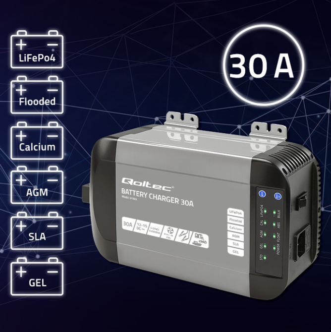 Зарядний пристрій для акумуляторів LiFePO4 AGM GEL SLA 30A 12V Qoltec (Польща) Київ - фото 6