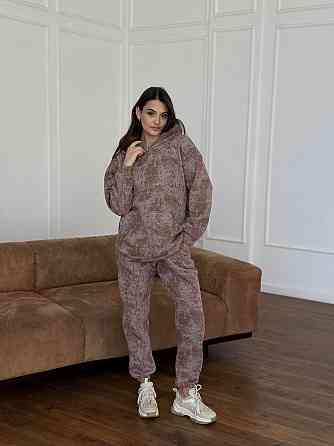 Теплый костюм женский мраморный принт на флисе Бежевый S-M Харьков