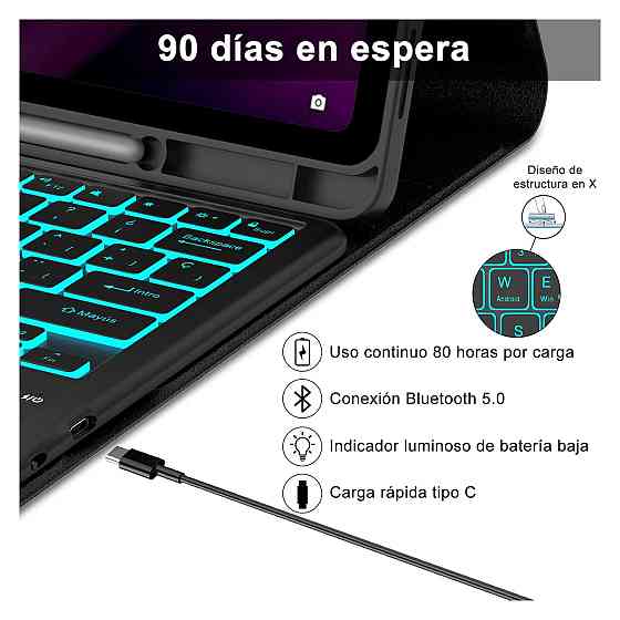 Клавіатурний чохол кейс Bluetooth клавіатура IVEOPPE для Lenovo Tab P12 TB-370FU 12.7" Чорний тачпад RGB іспанська QWERTY Київ