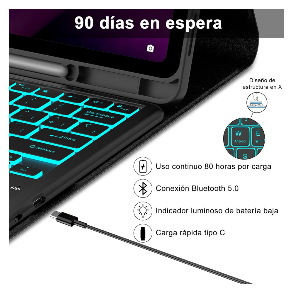 Клавіатурний чохол кейс Bluetooth клавіатура IVEOPPE для Lenovo Tab P12 TB-370FU 12.7" Чорний тачпад RGB іспанська QWERTY Київ - фото 2