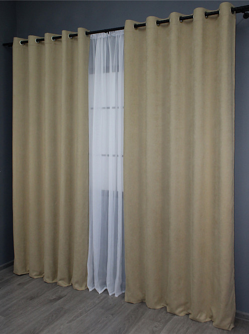 Комплект штор на люверсах VR-Textil Микровелюр SPARTA № 1196ш 150х270 см 2 шт Бежевый (37-0120) Киев - изображение 5