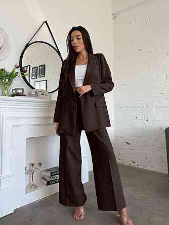 Жіночий стильний діловий костюм ( піджак + штани) креп-костюмка Шоколад, 50/52 Одеса