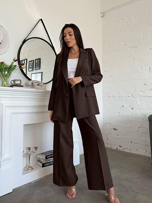 Жіночий стильний діловий костюм ( піджак + штани) креп-костюмка Шоколад, 50/52 Одеса - фото 2