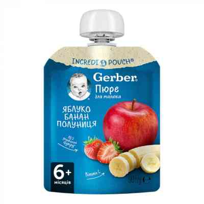 Дитяче пюре Gerber Яблуко, банан, полуниця 90 г (1227029) Вінниця