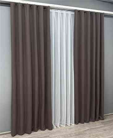 Комплект готовых штор VR-Textil Лен блэкаут № 1722ш Серо-коричневый 100х270 см 2 шт (31-955) Киев
