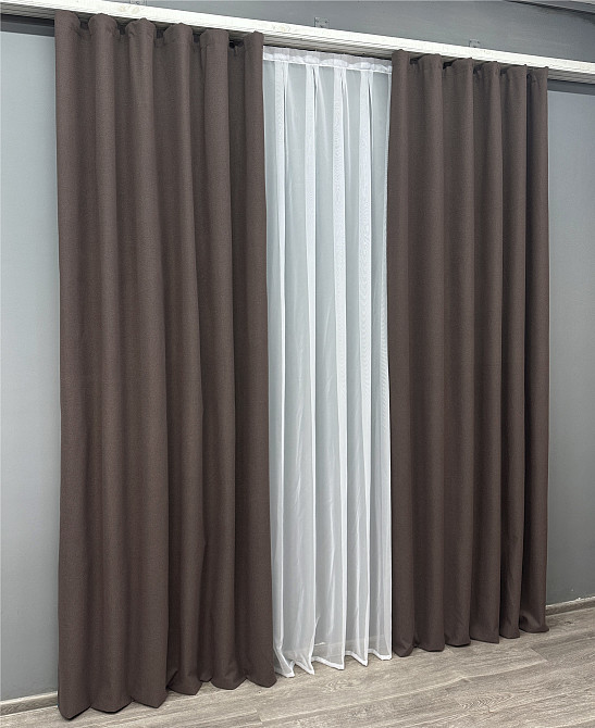 Комплект готових штор VR-Textil Льон блекаут № 1722ш Сіро-коричневий 100х270 см 2 шт (31-955) Київ - фото 4