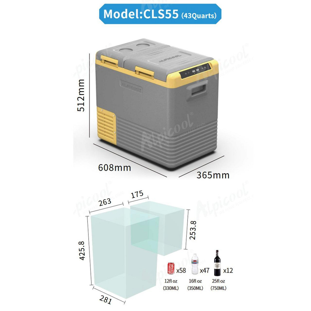 Компрессорный автохолодильник Alpicool CLS55 (41 литр). Двухкамерный. До -20℃, (12, 24, 220 вольт) Киев - изображение 14