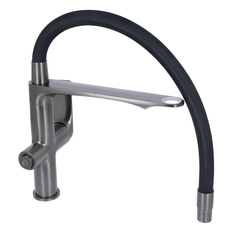 Змішувач для кухні Qtap Vlasta New з гнучким виливом і під'єднанням до фільтру QTVLA364GMB45649 графіт/чорний Київ - фото 5