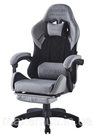 Кресло геймерское из ткани с подставкой для ног B 1 4 5 компьютерное кресло для геймера черно-серое Мостиська