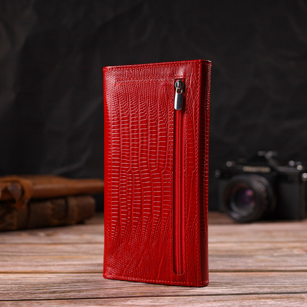 Яскравий гаманець для жінок із натуральної фактурної шкіри CANPELLINI 21823 Червоний Київ - фото 2