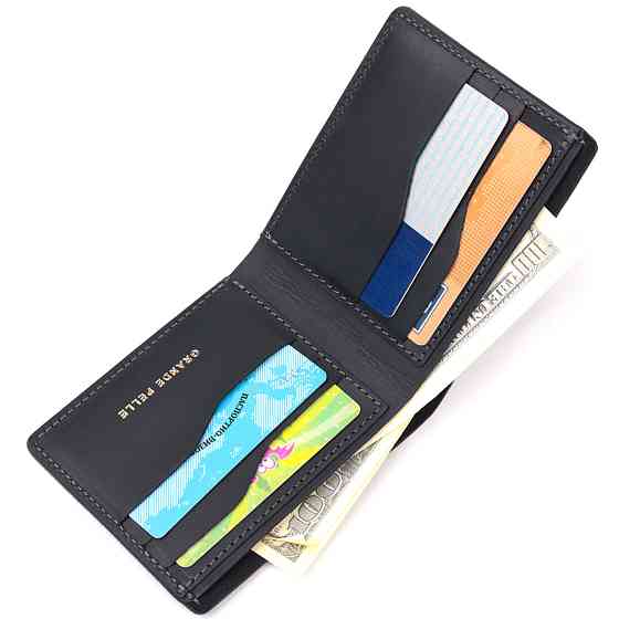 Функциональный кожаный кошелек без застежки Украина GRANDE PELLE 16755 Черный Киев