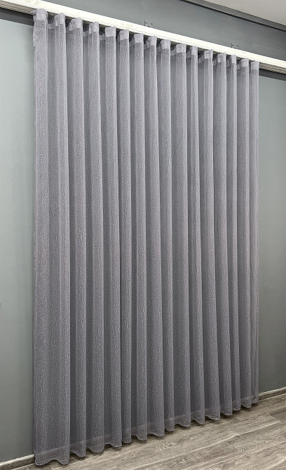 Тюль VR-Textil 1986т Льон Дощик сірий 400х270 см (42-1021) Київ - фото 3