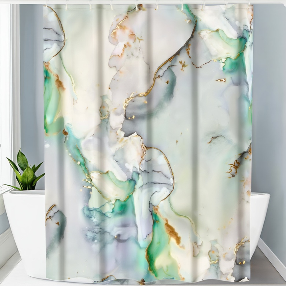 Шторка для ванної та душу 180x180 см водостійка, шторка для ванної кімнати з кільцями і гачками, мармурово-зелений принт Кам'янець-Подільський - фото 1