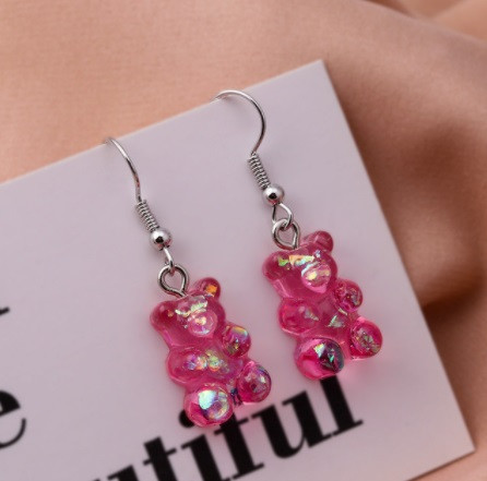 Серьги в виде мишек, (светлее чем на фото), розовые перламутровые, размер 1,6*1см, смола Киев - изображение 1