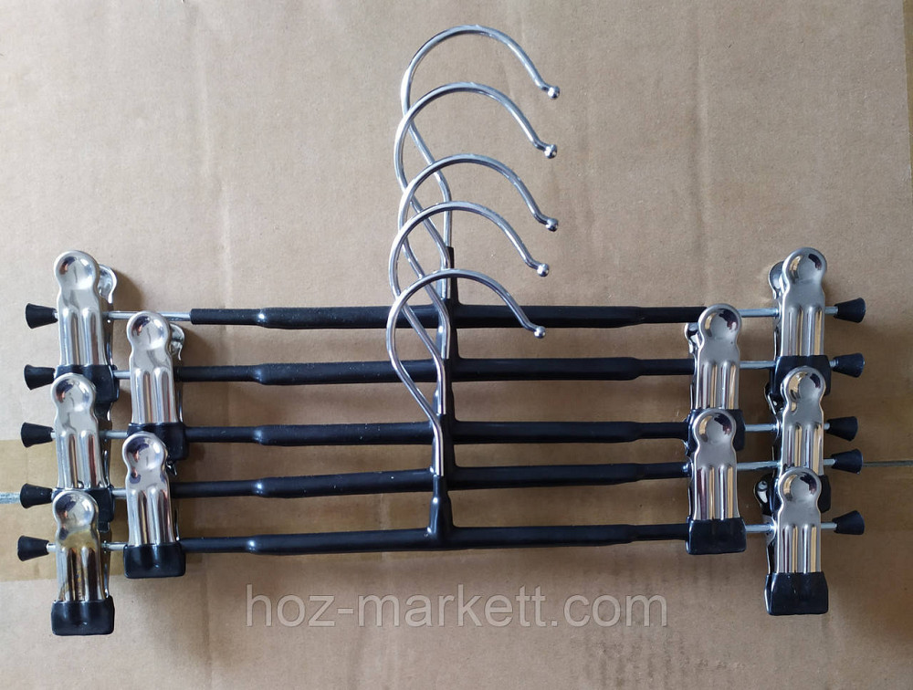 Плічка вішалки (тремпеля) брючні хромовані в силіконі з чорними прищіпками 30 см 10 шт в уп Харків - фото 6
